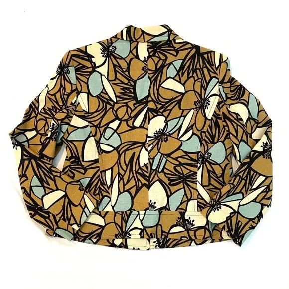 R.Q.T. OASIS Women's 8 Petite linen blend blazer blue black tan wearable art - Picture 5 of 10